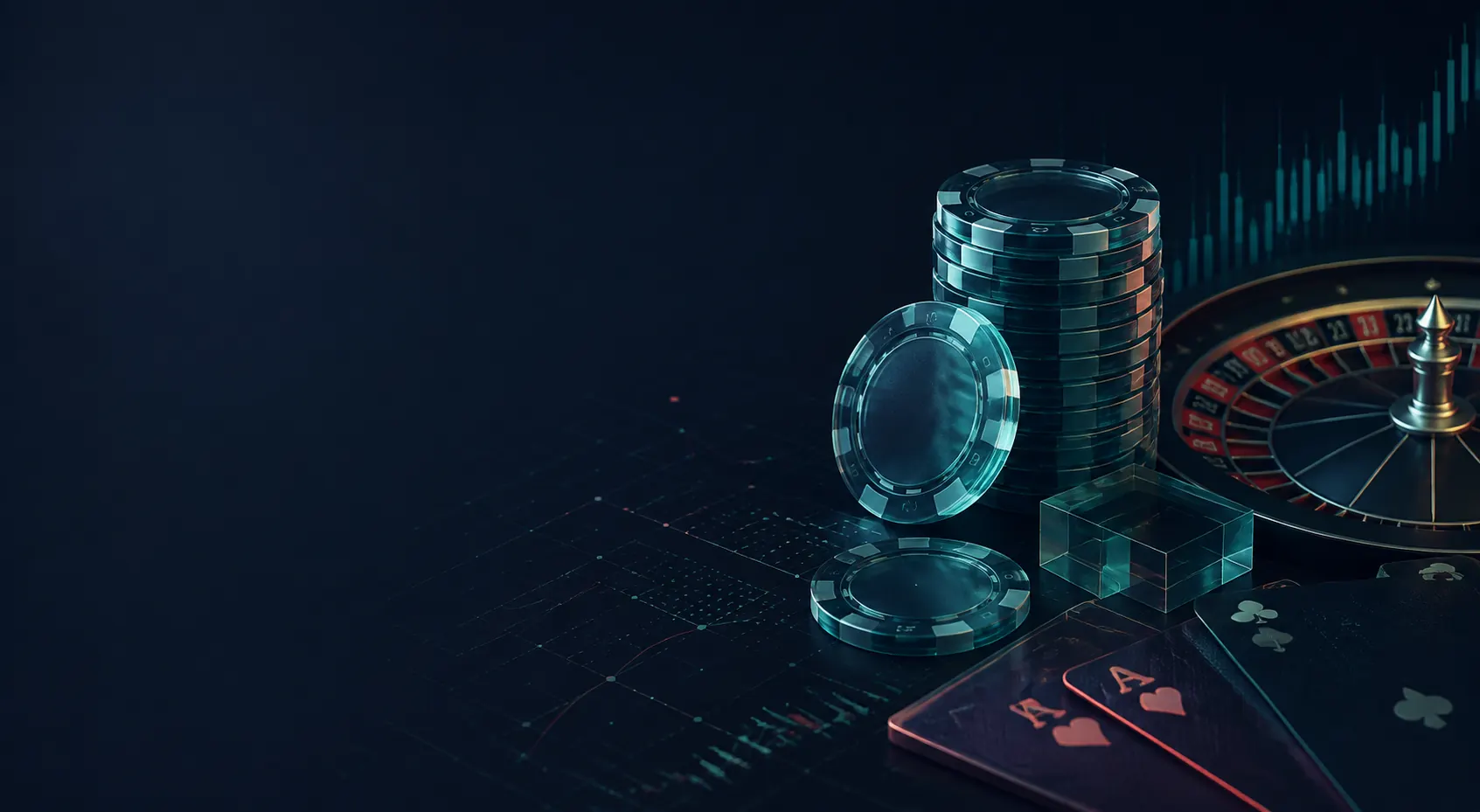 Editorial still life of roulette, cards and casino chips